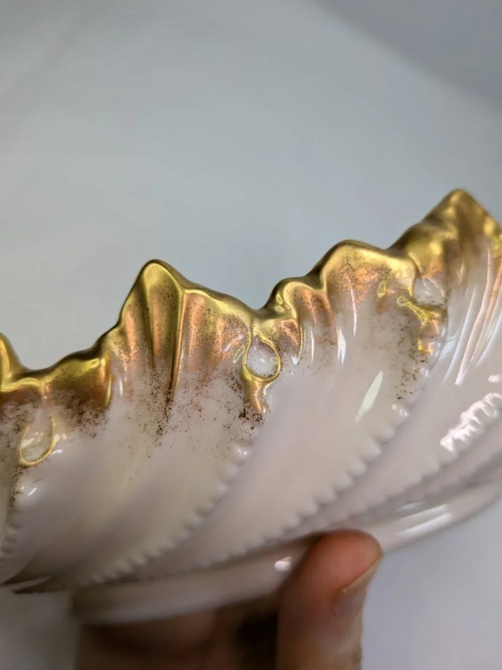 Vintage Lenox 30s 50s Ivory Porcelain Shell Bowl Heavy 24k Gold Trim 9” - Picture 10 of 15